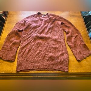 Free People Burnt Orange V-Neck Fuzzy Oversized Sweater L